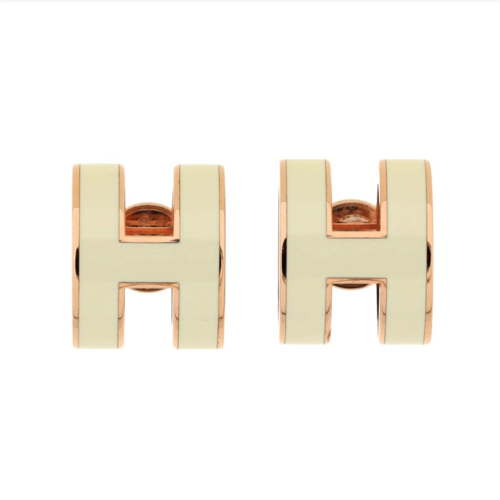[HERMES] USED CREAM COLOR MINI POP H EARRINGS